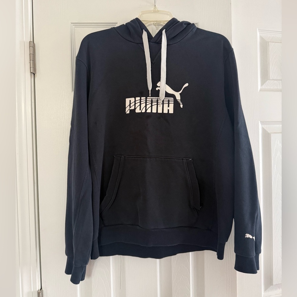 Black PUMA graphic pullover hoodie